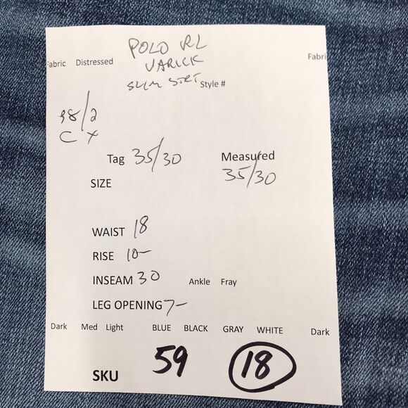 POLO Ralph Lauren Varick Jeans Men 35x30 Slim Straight Whisker Honeycomb Light - Picture 15 of 15
